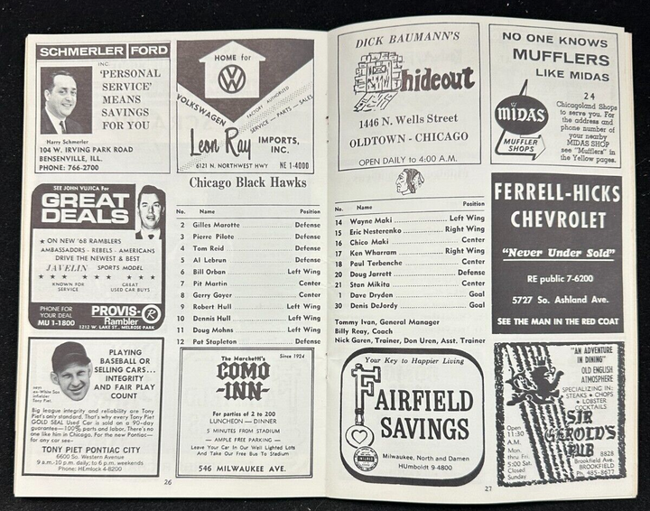 Dec 25, 1967 Chicago Blackhawks & Montreal Canadiens Program NHL