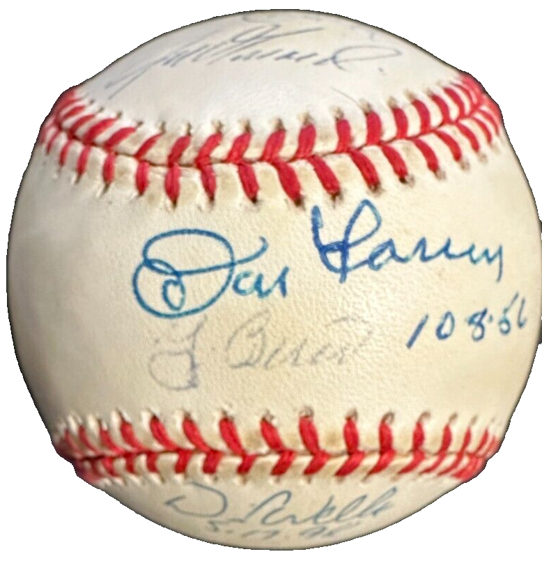 NY Yankees Perfect Game Battery Mates Signed Baseball Berra Larsen Cone BAS