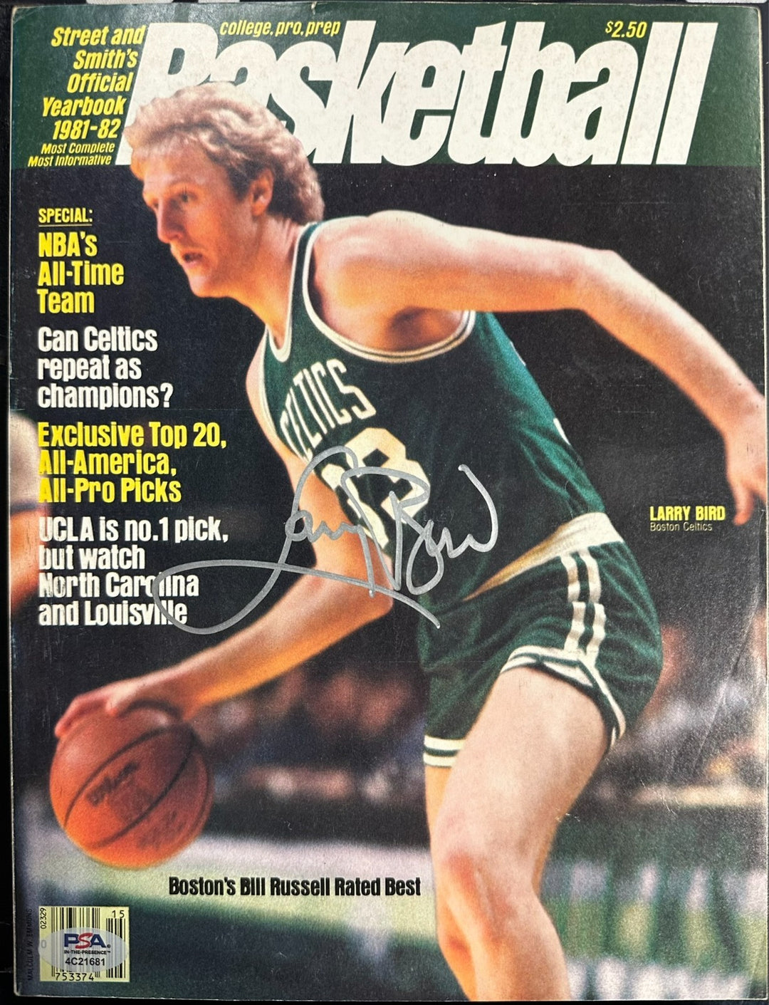 Larry Bird Autographed 1981-82 Street & Smith's Basketball Yearbook PSA Celtics