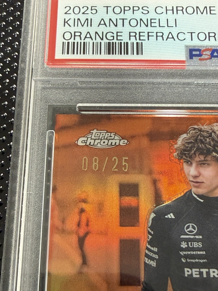 2025 Topps Chrome F1 Kimi Antonelli On The Move Orange Refractor Rookie /25 PSA 