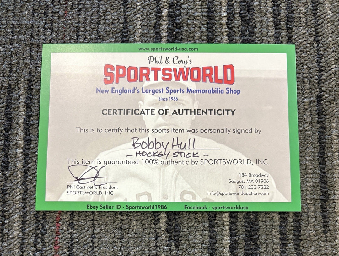 Bobby Hull Signed Stats And HOF Stick Chicago Black Hawks Sportsworld COA