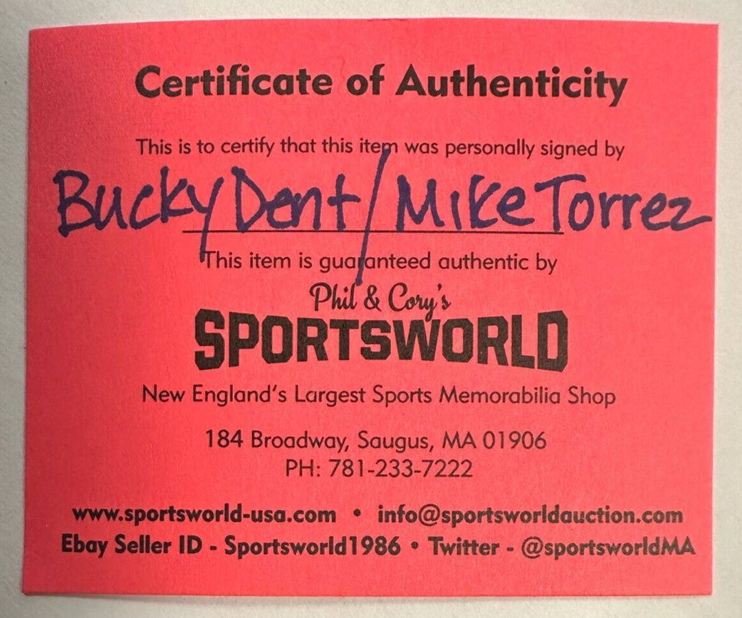 Bucky Dent & Mike Torrez Autographed Official Major League Baseball Red Sox NYY