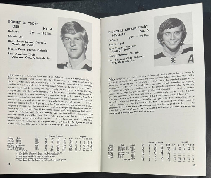 Vintage 1972-73 Boston Bruins Official Press & Media Guide NHL