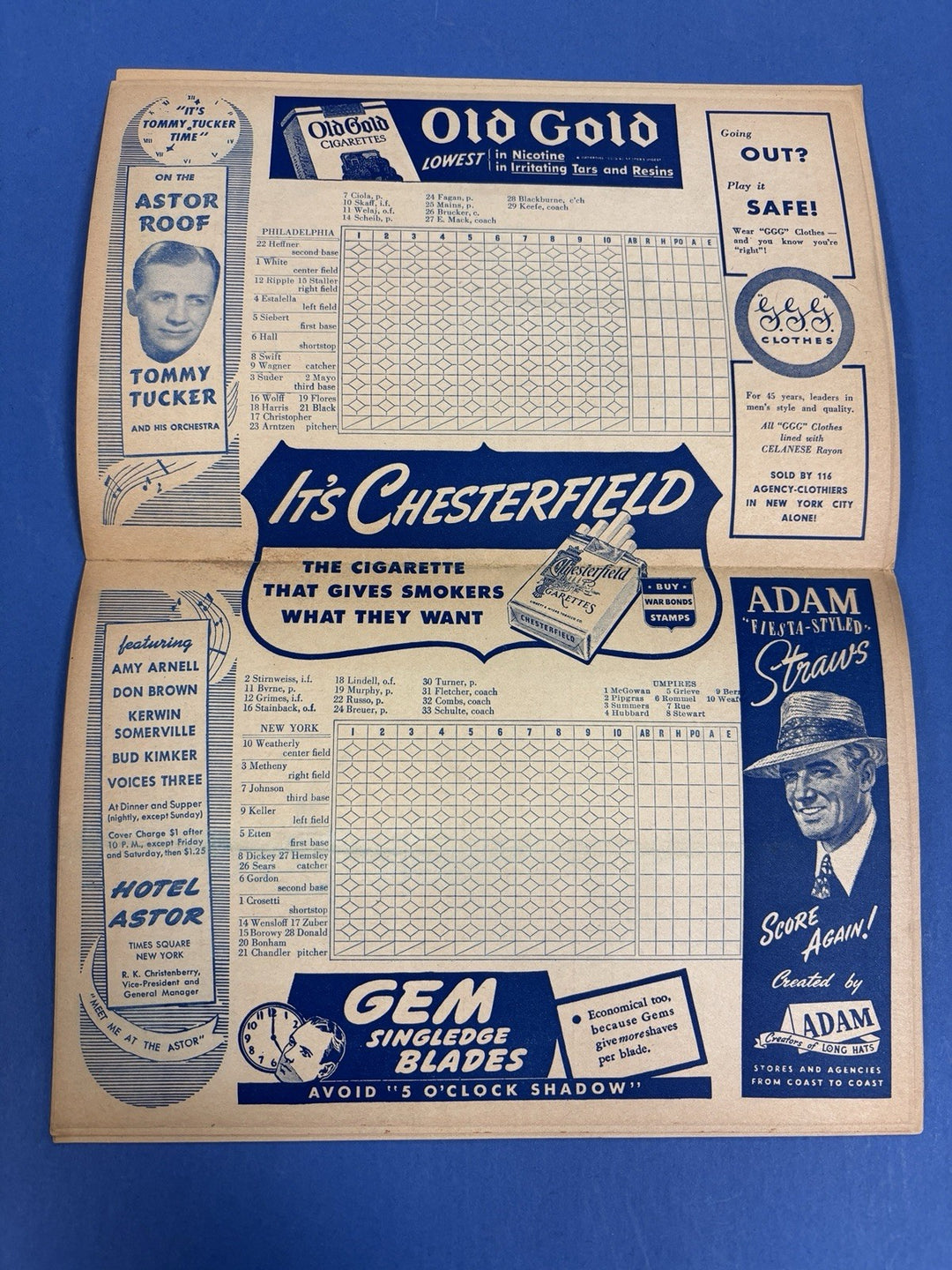 1943 Yankees Scorecard Program Philadelphia Vs New York Not Scored