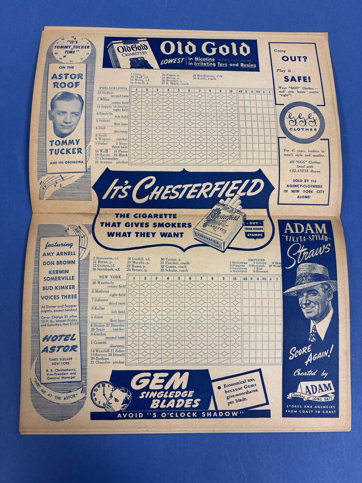 1943 Yankees Scorecard Program Philadelphia Vs New York Not Scored