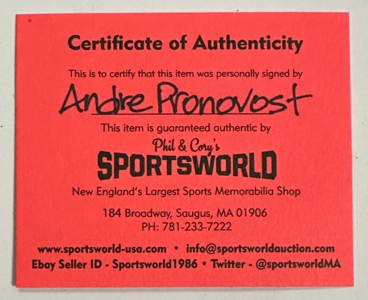 Andre Pronovost Autographed Boston Bruins Hockey Puck NHL