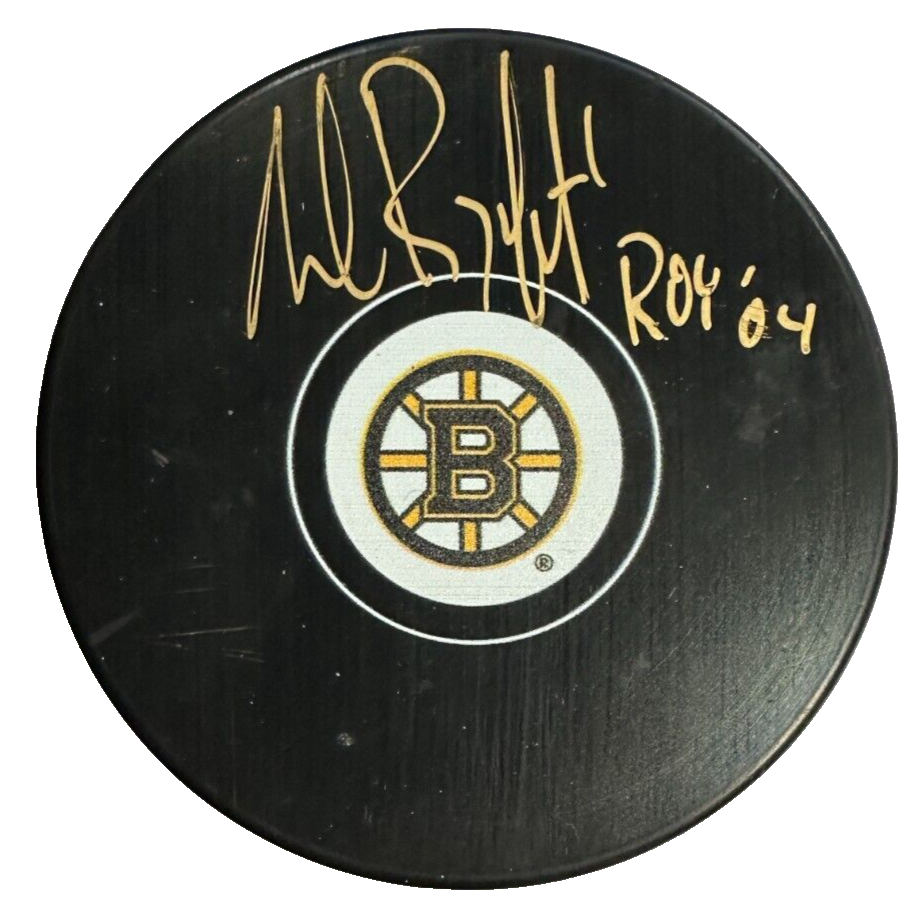 Andrew Raycroft Autographed Boston Bruins Hockey Puck W/ ROY 04 Insc