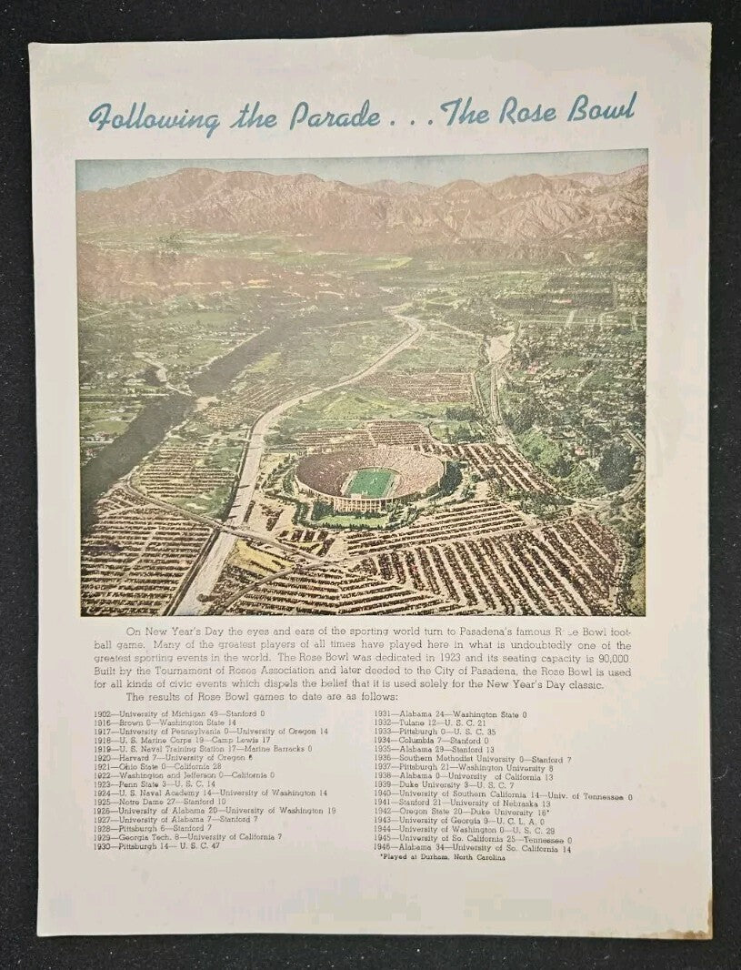 January 1, 1947 Tournament Of Roses Official Program With Envelope