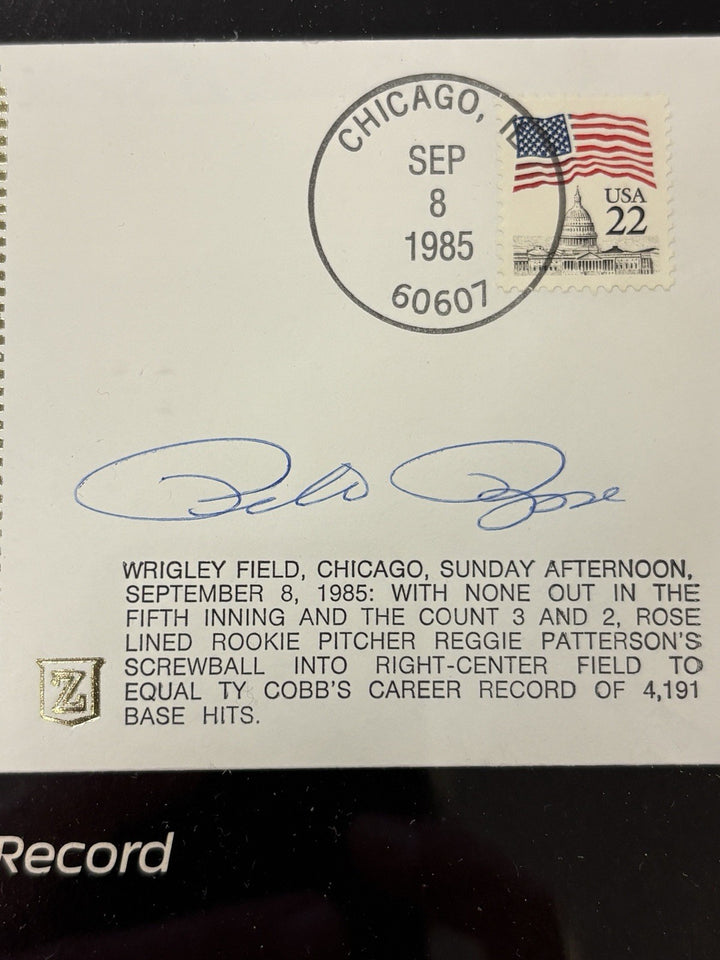 Pete Rose Makes Baseball History 4192 Framed Signed First Day Issue Cache