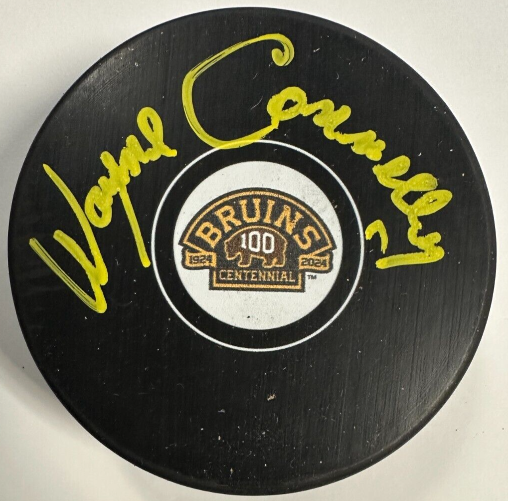 Wayne Connolly Autographed Boston Bruins 100th Anniversary Hockey Puck NHL