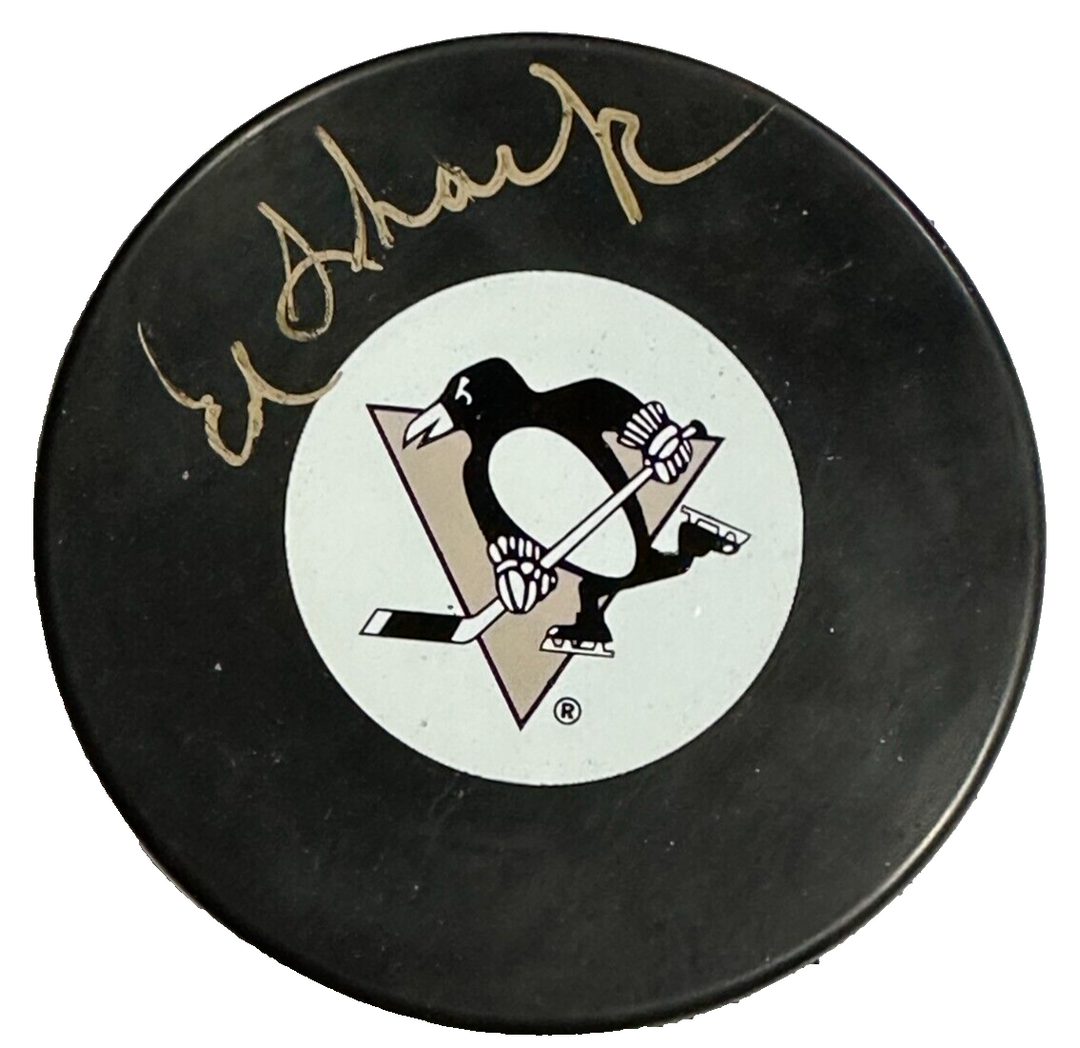 Ed Shack Autographed Pittsburgh Penguins Hockey Puck NHL BAS