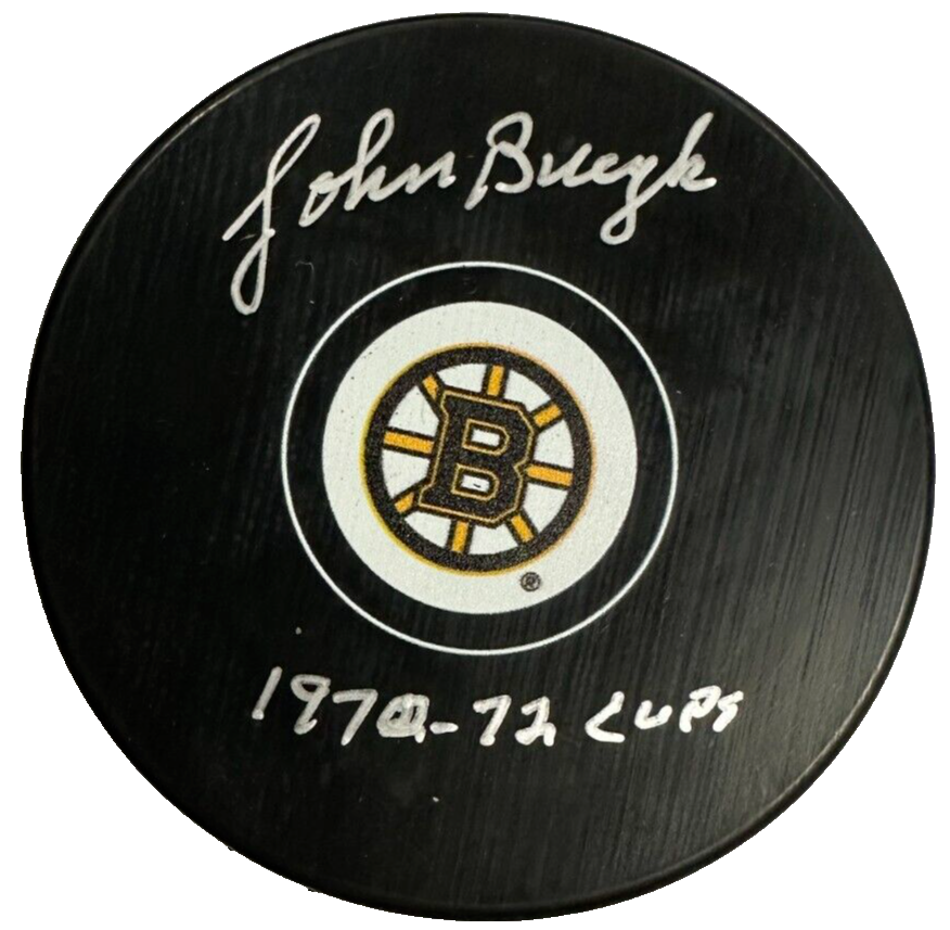 John Bucyk Autographed Boston Bruins Hockey Puck W/ 1970-72 Cups JSA