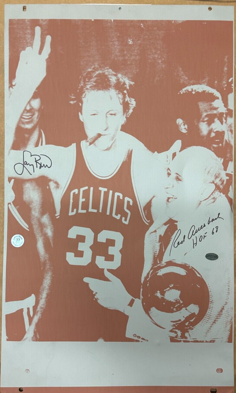 Red Auerbach W/ HOF 68 & Larry Bird Signed Original Boston Globe Printing Plate