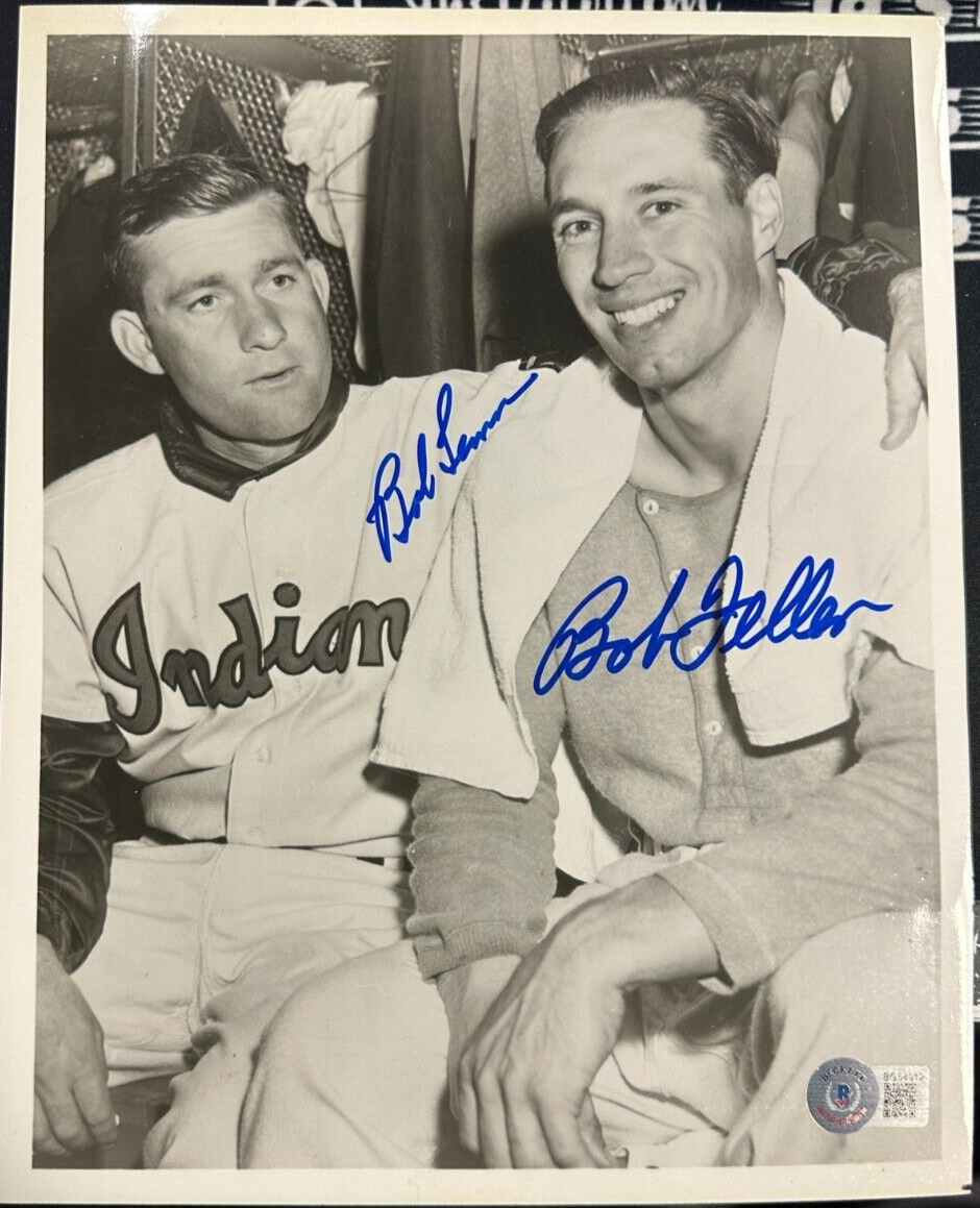 Bob Feller & Bob Lemon Autographed Cleveland Indians 8x10 Photo BAS HOF