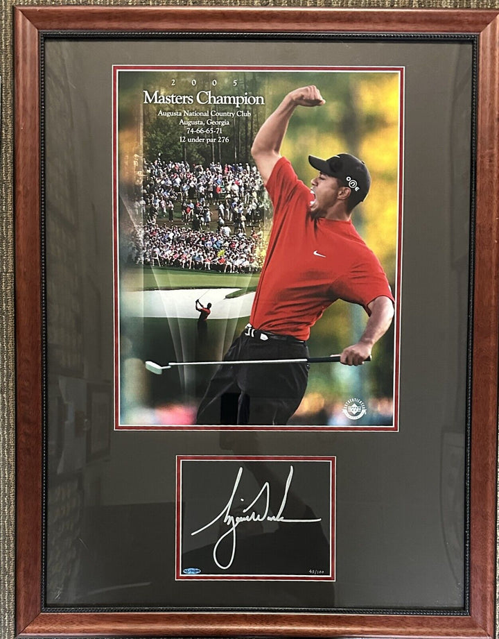 Tiger Woods Autographed 2005 Masters Upper Deck Framed 27x35 Print 43/100