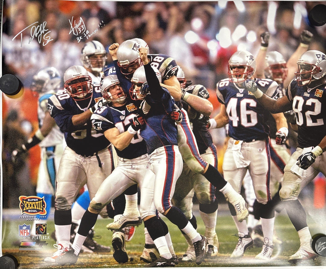 Ted Johnson Kevin Faulk Autographed Super Bowl XXXVIII NE Patriots Poster