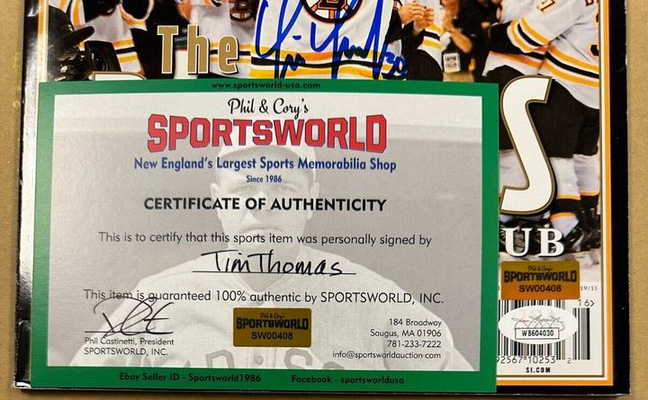 Tim Thomas Autographed 2011 Sports Illustrated Commemorative Issue Bruins JSA