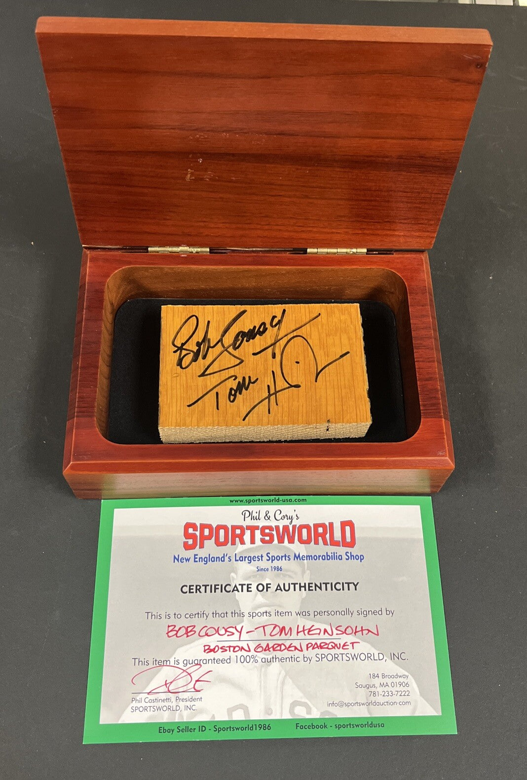 Bob Cousy & Tom Heinsohn Signed Authentic Boston Garden Parquet Piece Celtics