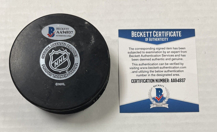 Bill Ezinicki Signed Puck Autographed Boston Bruins Beckett COA