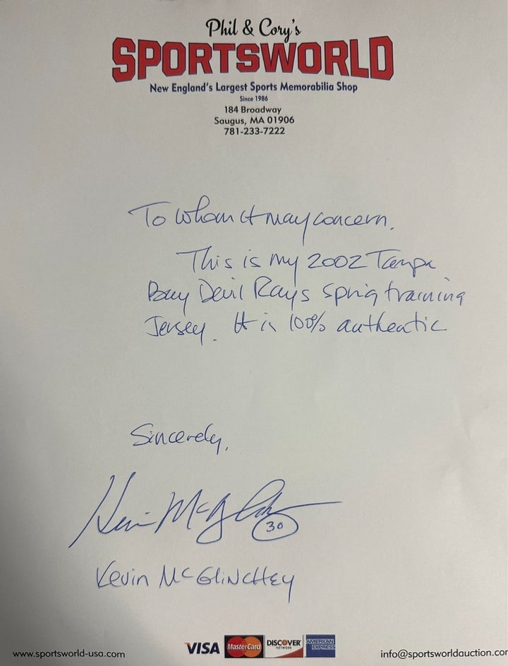 2002 Kevin McGlinchy Tampa Bay Devil Rays Game Worn Spring Training Jersey