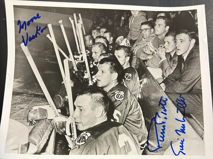 Moose Vasko Eric Nesterenko & Pierre Pilote Autographed 8x10 Photo Blackhawks