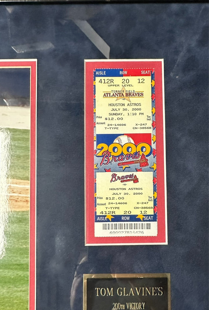 Tom Glavine Autographed 200th Career Win 11x14 Photo & Full Ticket Inscribed