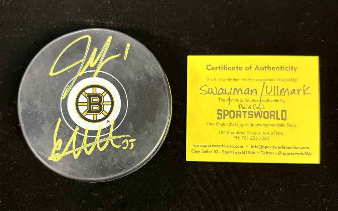 Jeremy Swayman Linus Ullmark Signed Bruins Puck Sportsworld COA
