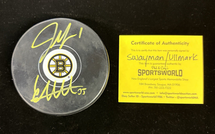 Jeremy Swayman Linus Ullmark Signed Bruins Puck Sportsworld COA