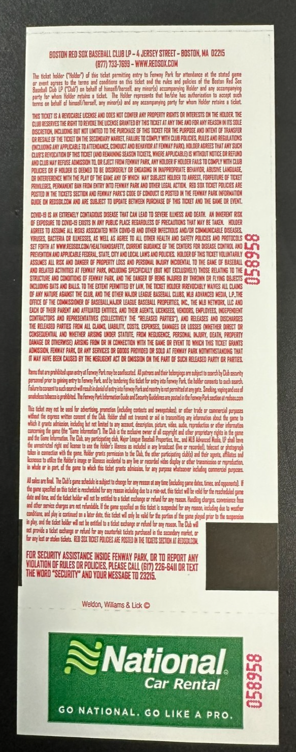 Roman Anthony Autographed MLB Debut Ticket Boston Red Sox 6-9-2025