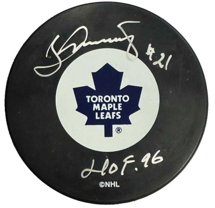 Borje Salming Autographed Toronto Maple Leafs Puck W/ HOF 96 NHL BAS