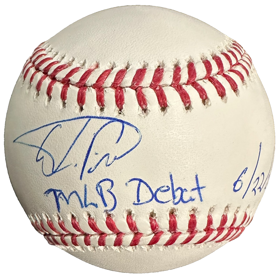 Wander Franco Autographed OML Baseball Tamp Bay Rays W/ MLB Debut 6/22/21