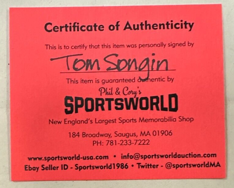 Tom Songin Autographed Boston Bruins Hockey Puck NHL