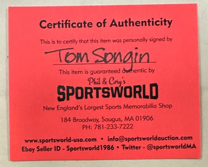 Tom Songin Autographed Boston Bruins Hockey Puck NHL