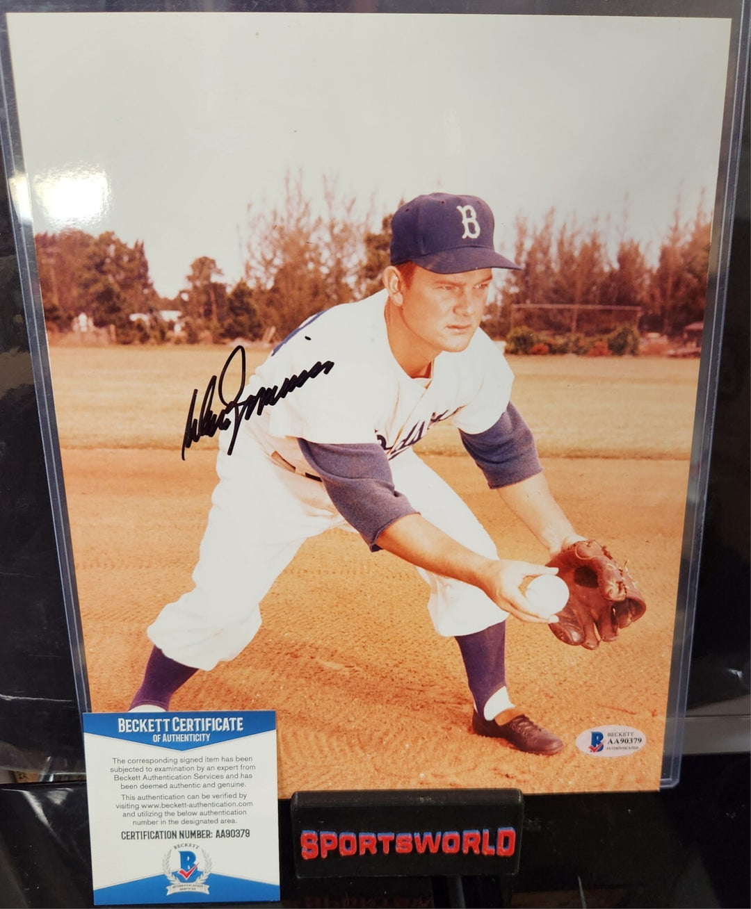 Don Zimmer Autographed Brooklyn Dodgers 8x10 Photo BAS COA