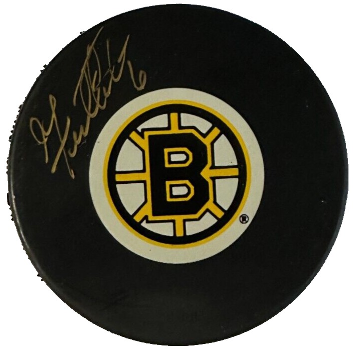 Glen Featherstone Autographed Boston Bruins Hockey Puck NHL