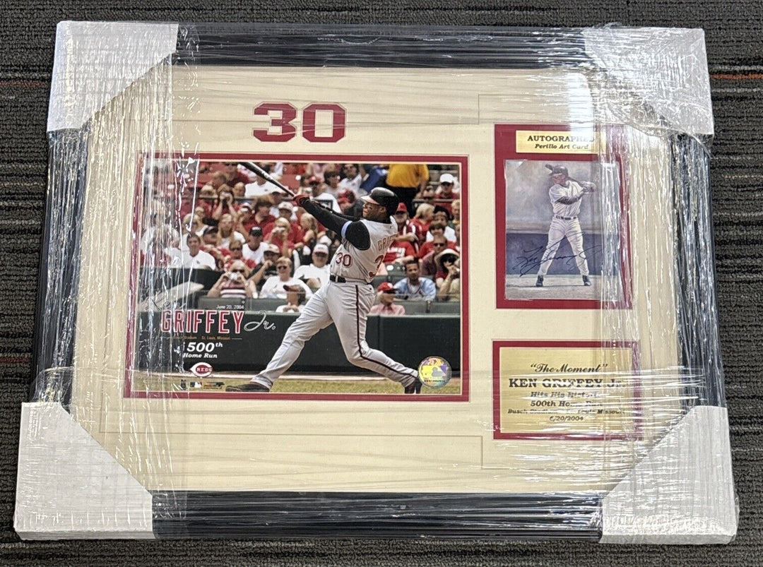 Ken Griffey Jr Framed 500th HR 8x10 With Signed Perillo Card Stacks Of Plaques