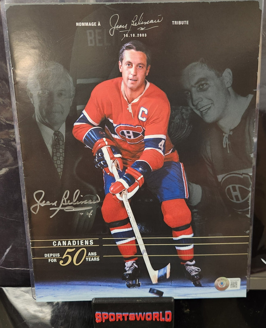 Jean Beliveau Signed 50 Year Tribute Program Montreal Canadiens HOF Beckett COA