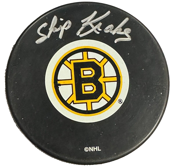 Skip Krake Autographed Boston Bruins Hockey Puck NHL