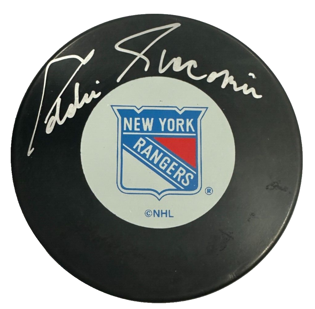 Ed Giacomin Autographed New York Rangers Hockey Puck HOF