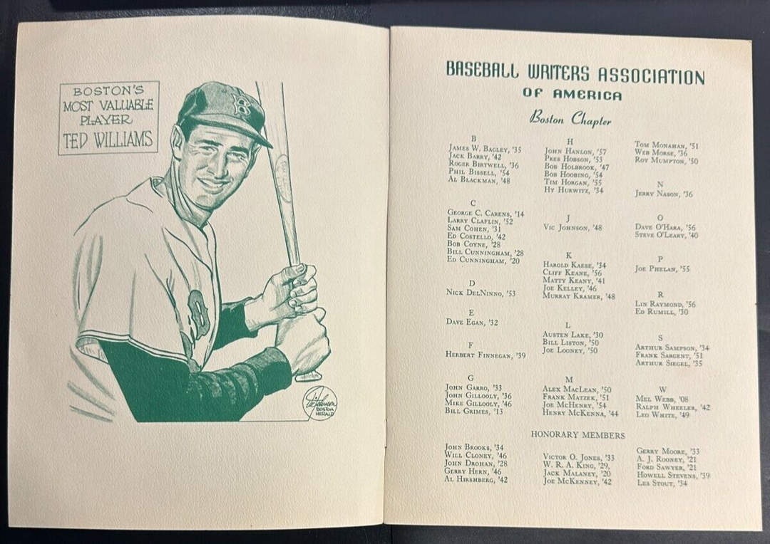 Jan 22, 1958 19th Annual Baseball Writers Association America Dinner Program