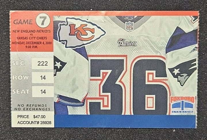 12/4/00 Patriots vs. Chiefs Game Program & Ticket Stub Bill Belichick 1st Season