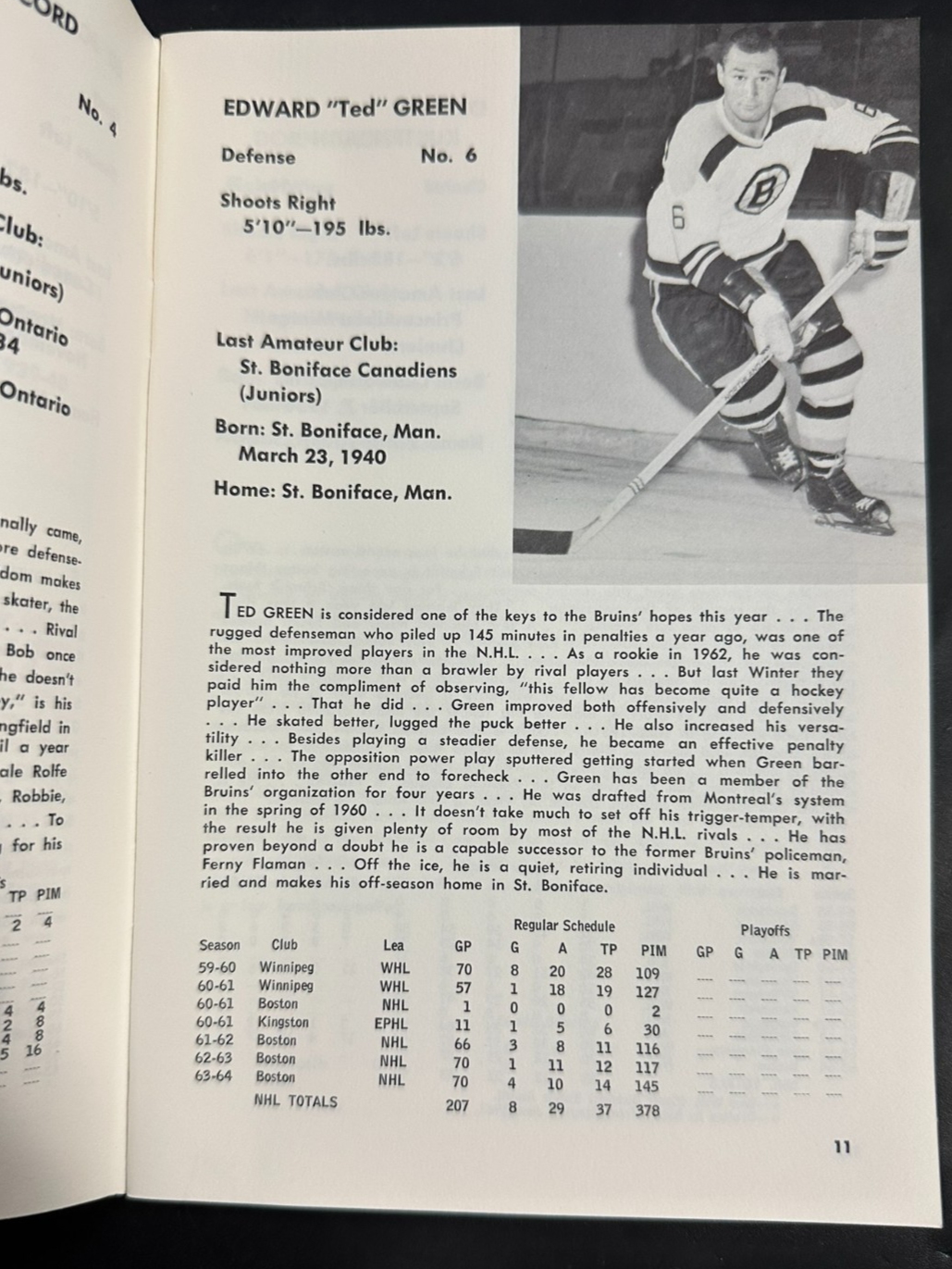 Vintage 1964-65 Boston Bruins Official Yearbook NHL