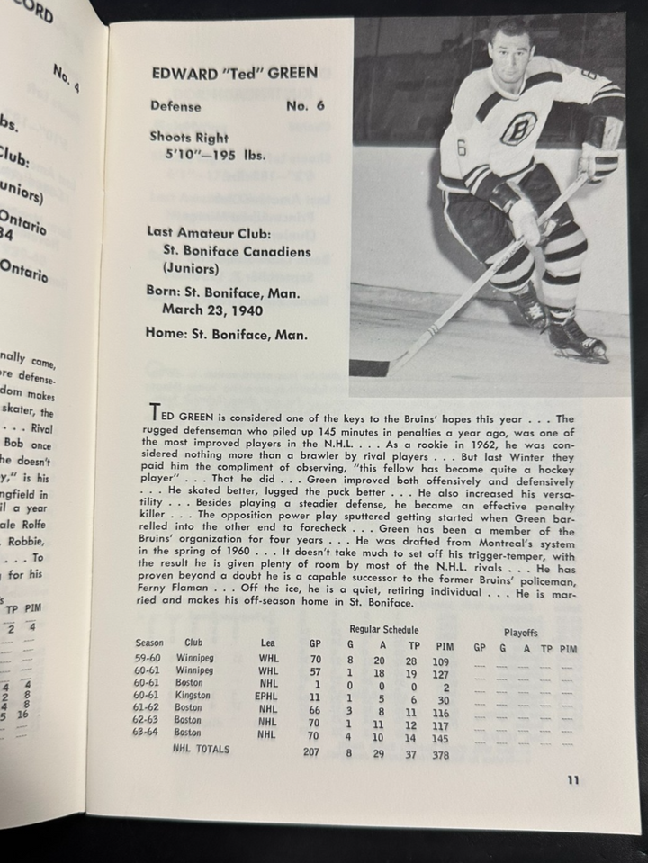 Vintage 1964-65 Boston Bruins Official Yearbook NHL