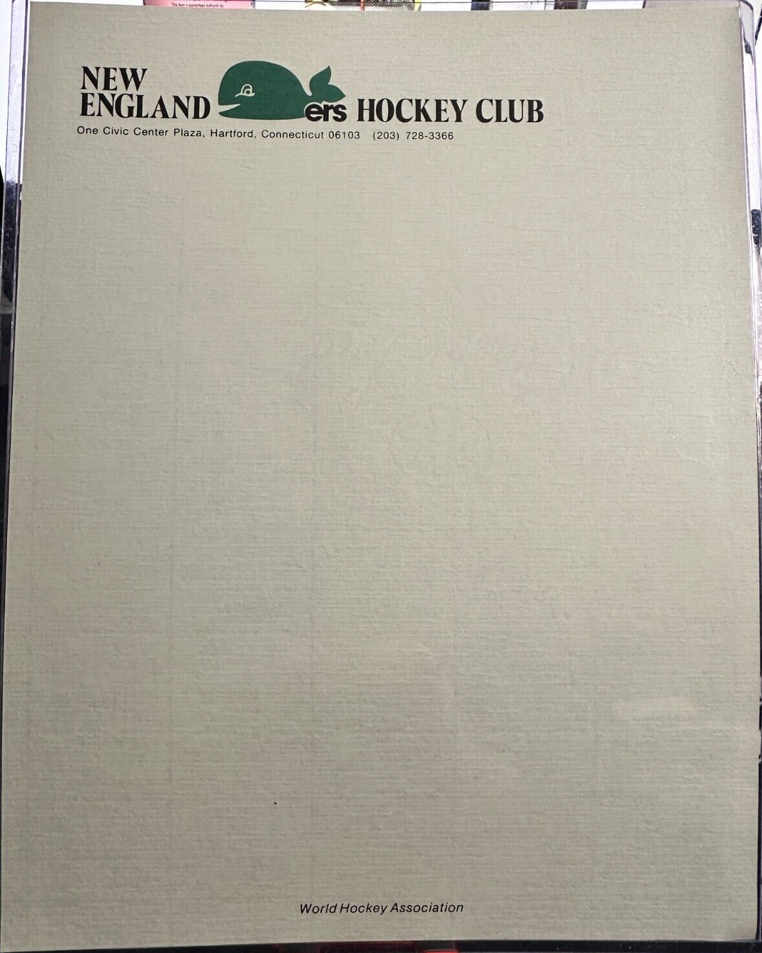 Vintage 1970's New England Whalers Blank Letterhead WHA