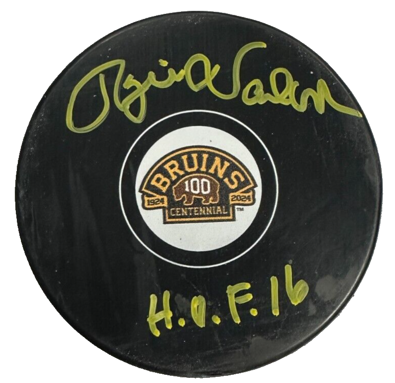 Rogie Vachon Autographed Boston Bruins 100th Anniversary Puck W/ HOF 16