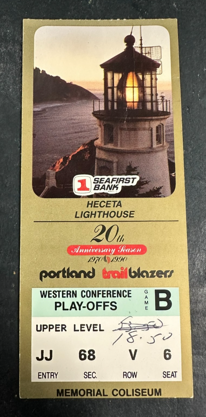 April 28, 1990 Portland Trail Blazers Vs Dallas Mavericks Playoff Game Ticket
