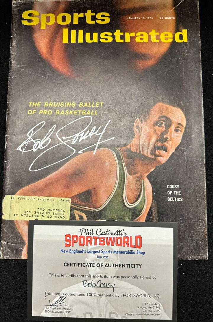 Bob Cousy Autographed 1/16/1961 Issue Sports Illustrated Boston Celtics HOF