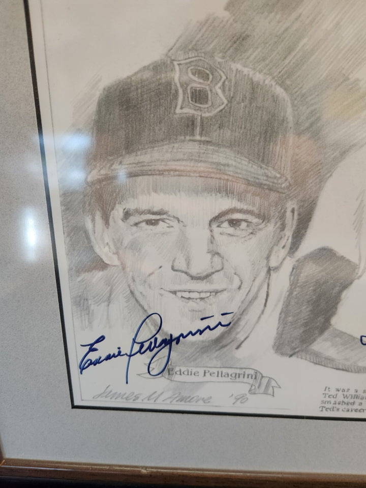 Ted Williams DiMaggio Pesky Pellegrini Doerr Signed Amore Sketch /521 GD COA