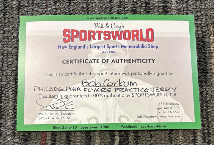 Bob Corkum Signed Used Philadelphia Flyers Practice Jersey Sportsworld COA