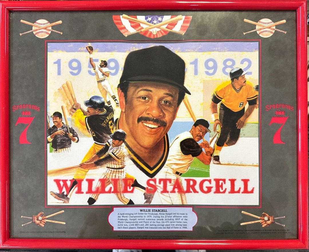 Vintage Seagram's 7 Whiskey Willie Stargell Bar Mirror HOF Pittsburgh Pirates